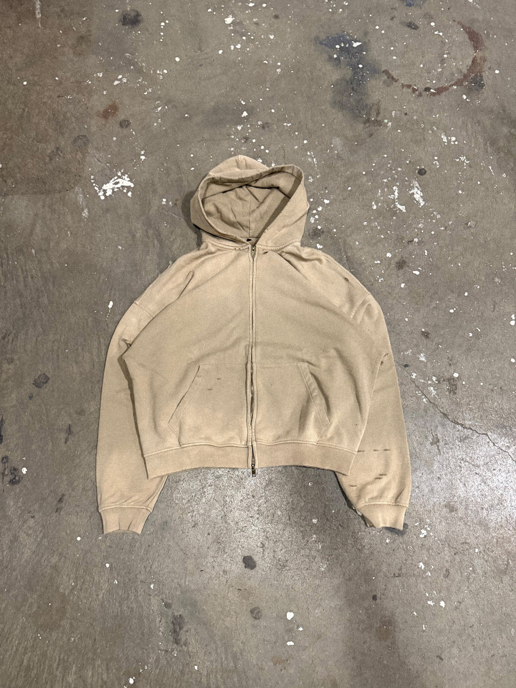 WASHED&DISTRESSED ZIP HOODIE APRICOT