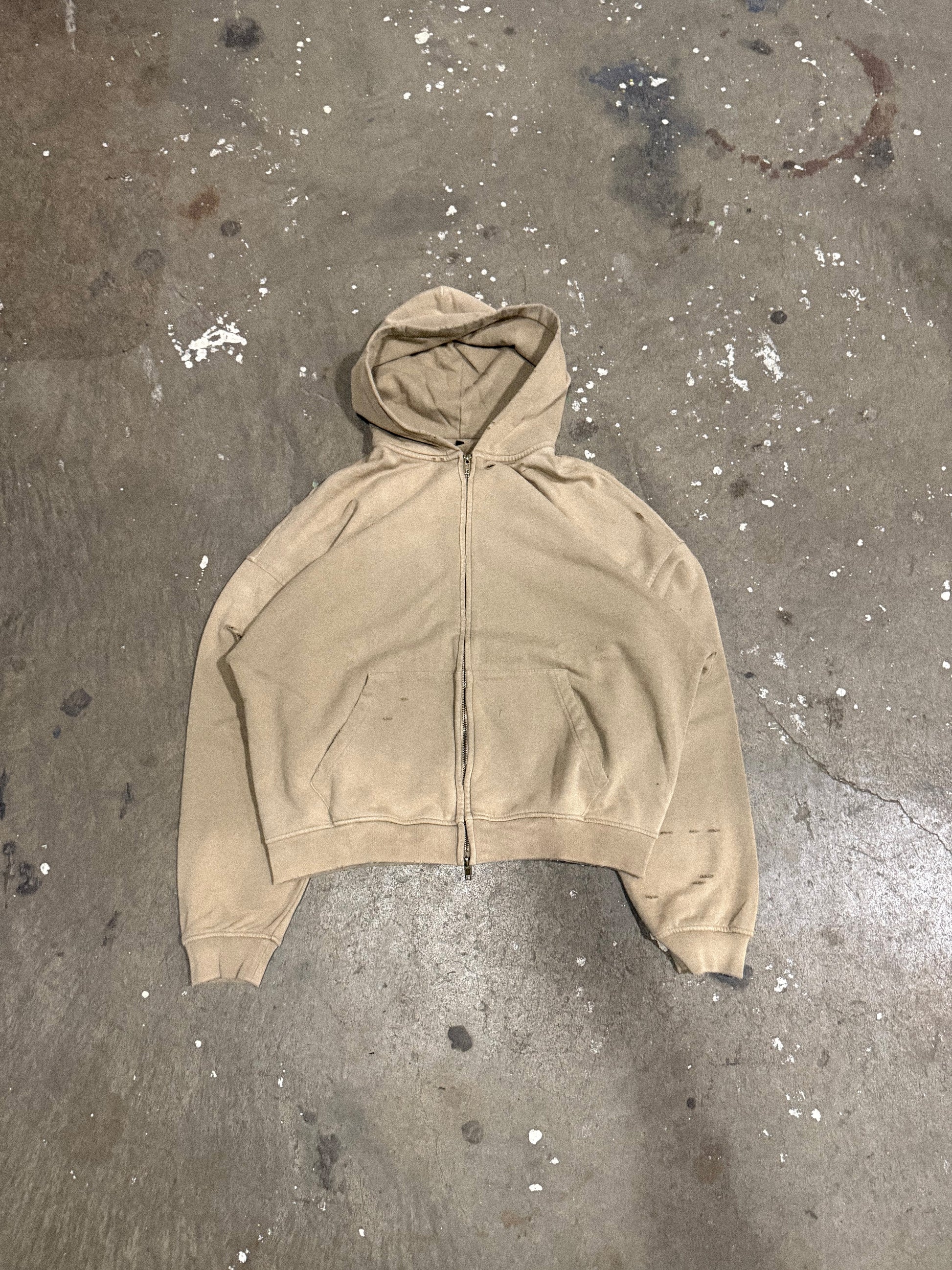 WASHED&DISTRESSED ZIP HOODIE APRICOT