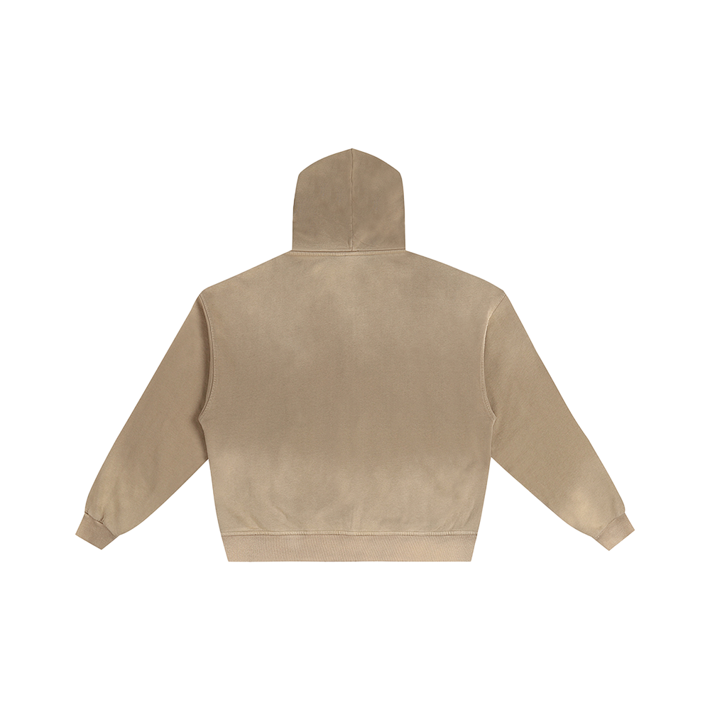 WASHED&DISTRESSED ZIP HOODIE APRICOT